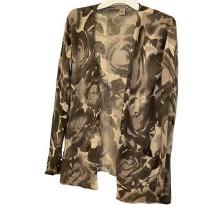white + warren neutral khaki 100% Cashmere FLOWER print cardigan sweater…